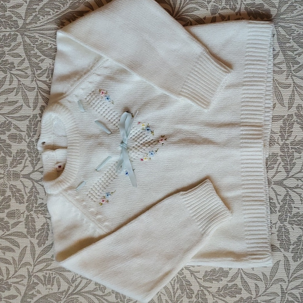 Floral embroidered sweater with bow